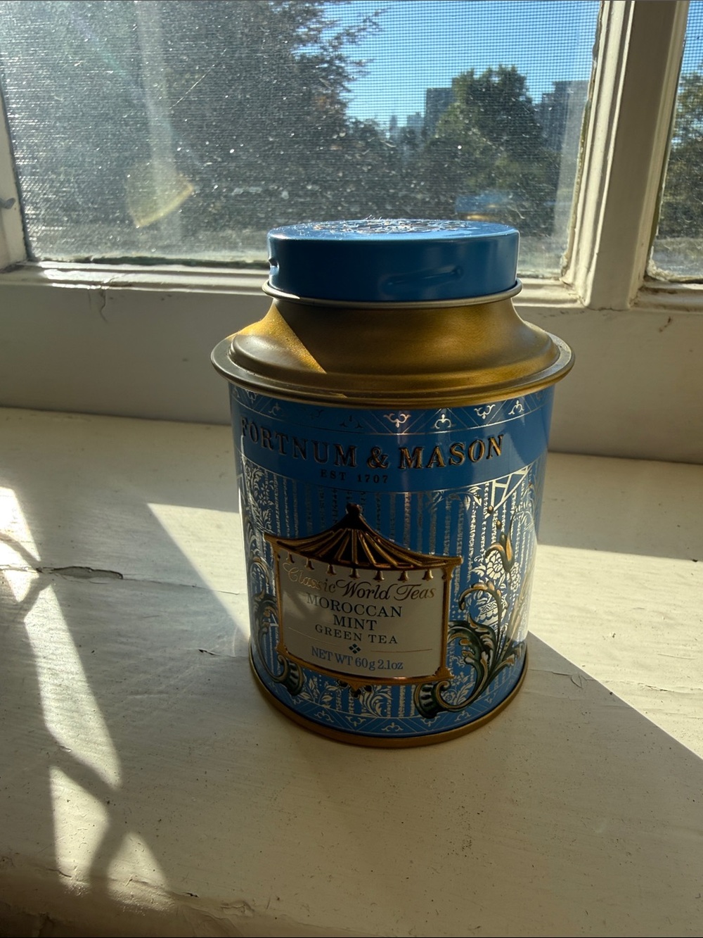 Fortnum & Mason Moroccan Mint Green Tea Tin - Blue & Gold